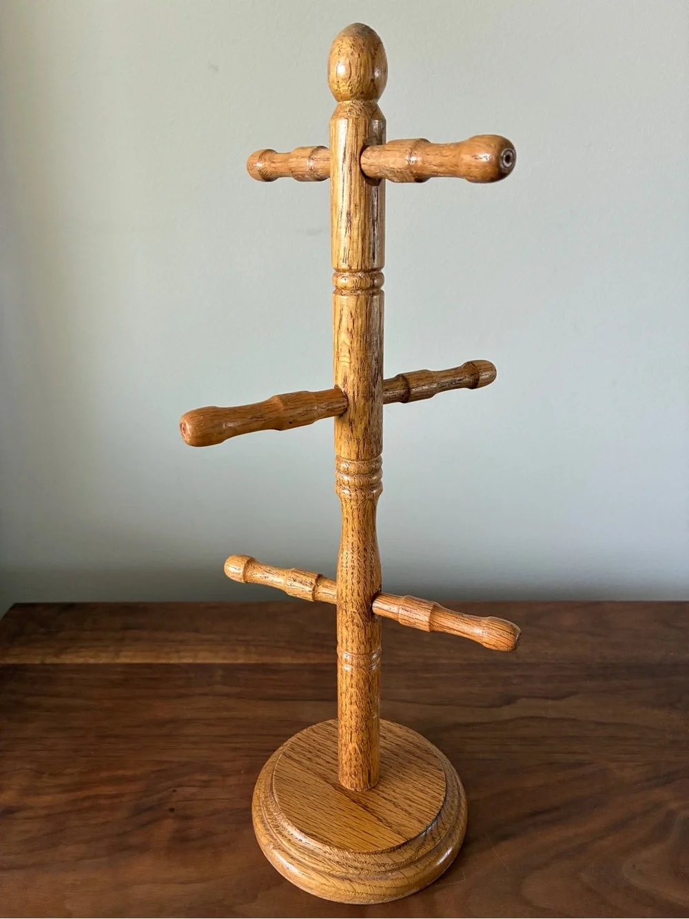Vintage Solid Wood Mug Tree 6 Hooks Rustic - 14.5